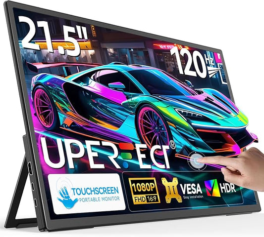UPERFECT 21.5” 120HZ Touchscreen Portable Monitor w/Kickstand & VESA, Large Portable Gaming Monitor with HDMI Type C, External Display for Laptops, Steamdeck, MacBook, Phones, Mini PC