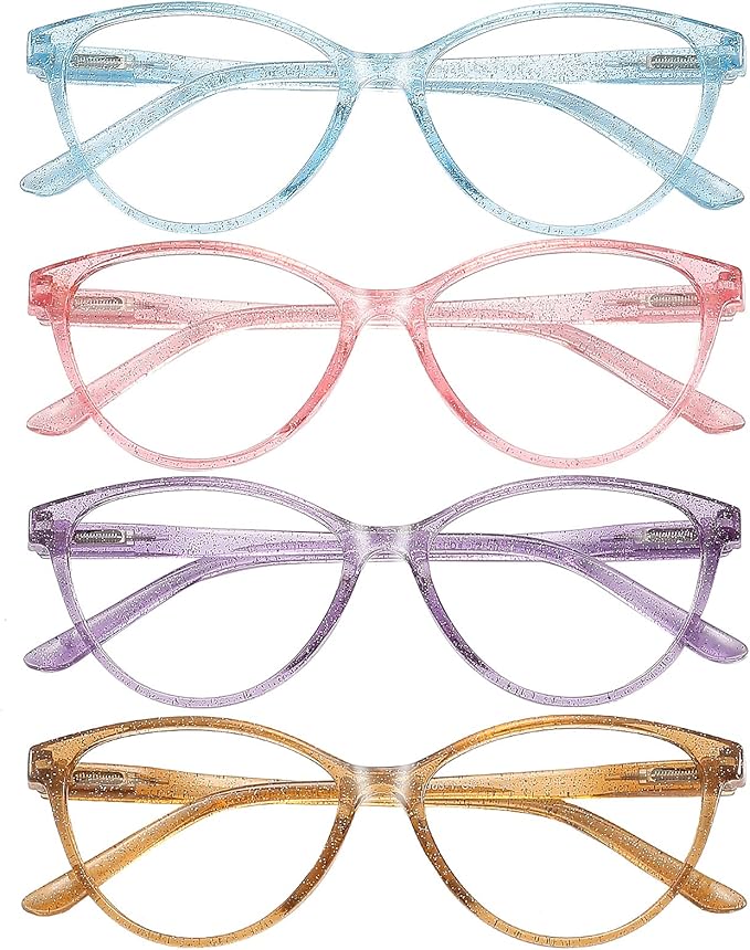 Przene 4 Pack Blue Light Blocking Reading Glasses,Readers for Women and Men with Spring Hinge