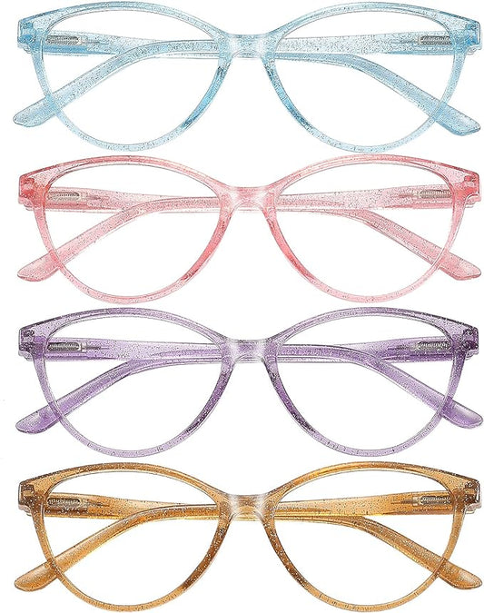 Przene 4 Pack Blue Light Blocking Reading Glasses,Readers for Women and Men with Spring Hinge