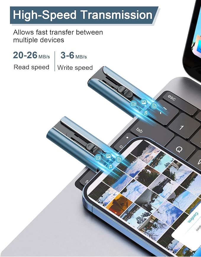 256GB USB Flash Drive for Phone and Pad, Photo Stick High Speed External USB Thumb Drives Photo Storage Memory Stick for Save More Photos and Videos (DarkBlue, 256GB)