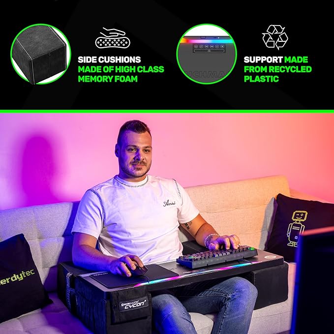 Couchmaster CYCON³ HORIZONLIGHT Bar, Ultimate Ergonomic USB-Hub Gaming Lap Desk for Couch and Bed, Large, Stable and Compatible with All Keyboards and Mouse/Mice, Laptops, PCs, PS4/5, Xbox