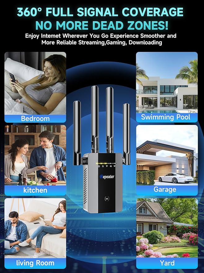 2026 New WiFi Extender Signal Booster for Home, Long Range WiFi Repeater Wireless Routers Signal Amplifier, Mesh WiFi 15X Faster Access Point with Ethernet Port, Easy Setup, 5 Working Mode