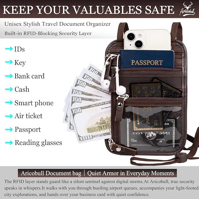 Neck Wallet - Rfid Wallet Women - passport holder for travel - Travel Wallet Passport Holder For Travel Women - 10.3x6.8inch (Dark Coffe)