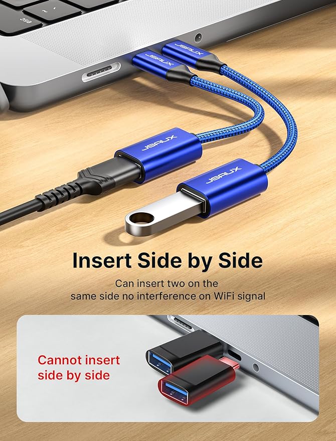 JSAUX USB C to USB Adapter [2 Pack], USB Type C Male to USB 3.0 Female OTG Cable-Blue