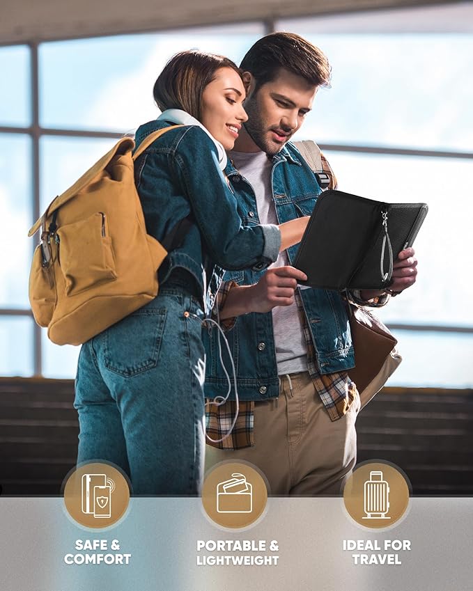 VULKIT Passport Wallet Passport Family Holder RFID Blocking Travel Card Organizer with Wrist Strap for Men or Women(Black)