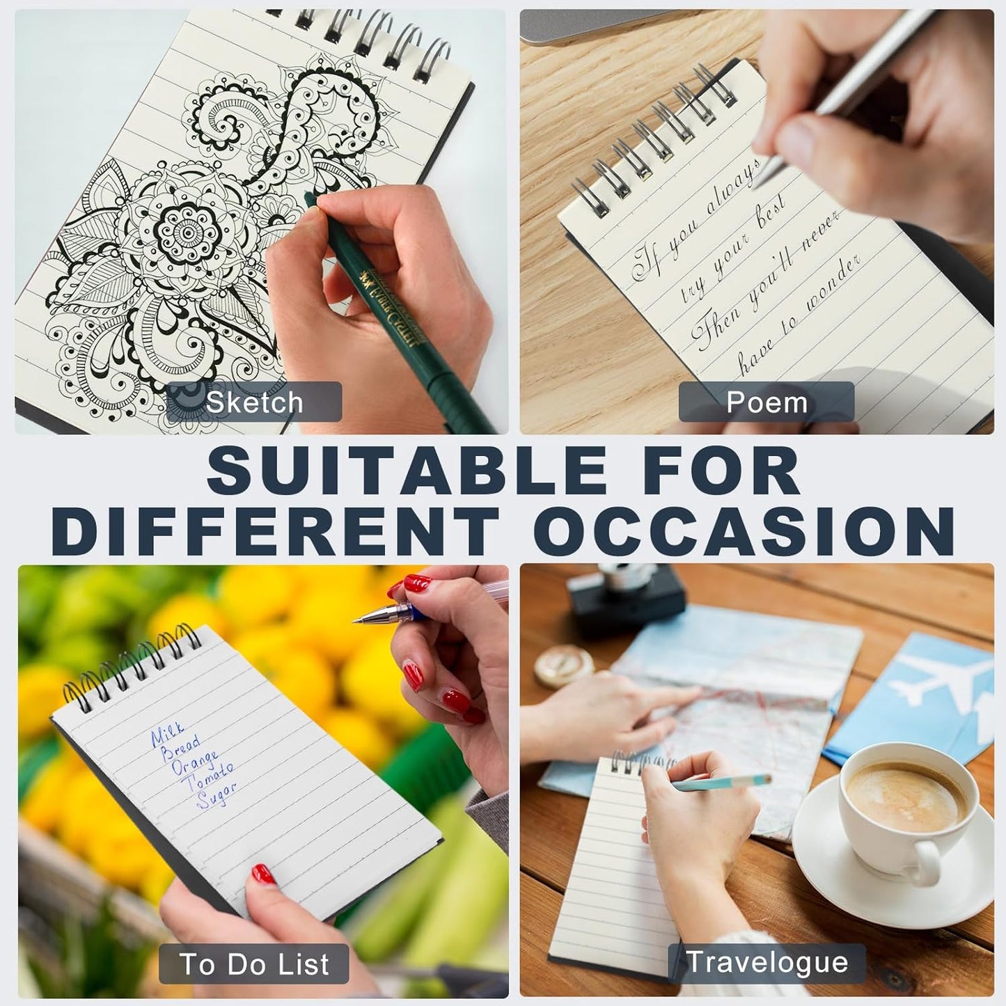 Tenceur 6 Pcs Pocket Notebook Bulk Small 3x5 Inch Spiral Notepads Mini Top Bound Notebook with Lined 120 Pages Ruled Memo Pads for Office College Nurse Essentials Back to School Gift (Black)