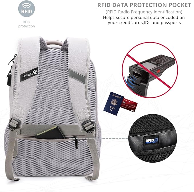 Swissdigital Design Business Laptop Backpack, College Laptops Backpack with USB Charging Port for Men and Women Fits 16 Inch Notebook, Mauve Grey | ANDWIL