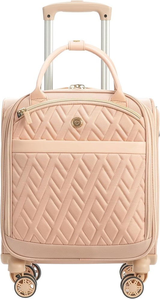 Verage 18x14x8in Spinner Underseat Carry-On Luggage -Airplane Personal Item Bag, USB A&C Charging Port, Padded Laptop Pocket & Wet/Dry Compartments for Women, Blush Pink