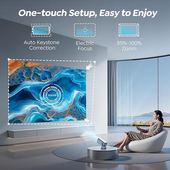 Mini Projector with WiFi and Bluetooth, [600ANSI/Electric Focus] Native 1080P 4K Portable-Outdoor-Movie Projector, 270°Adjustable Stand/Auto Keystone, TOPTRO Smart Proyector for Phone/TV Stick