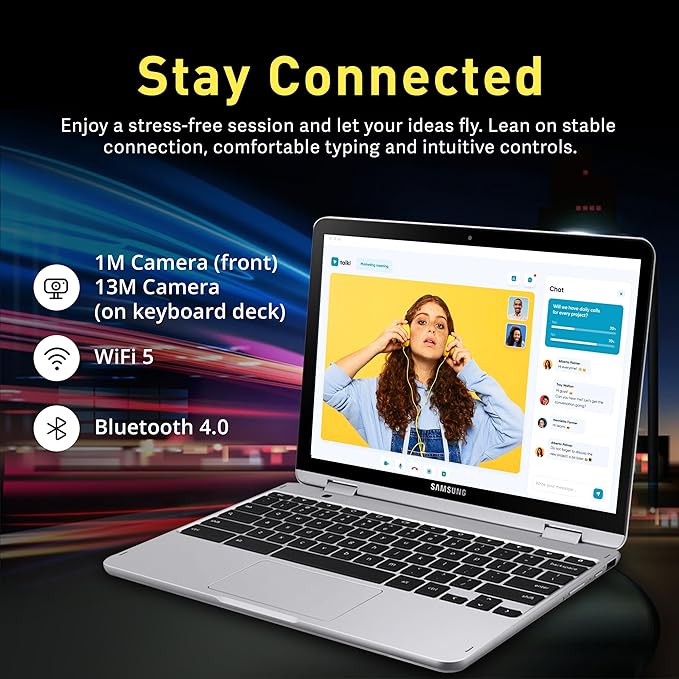 SAMSUNG 12.2" FHD 2-in-1 Touchscreen Chromebook Plus Laptop for Business&Students, Intel Dual-Core, 4GB RAM, 224GB Storage(64GB eMMC+160GB Docking Station Set), Stylus Pen, Wireless Mouse, Silver