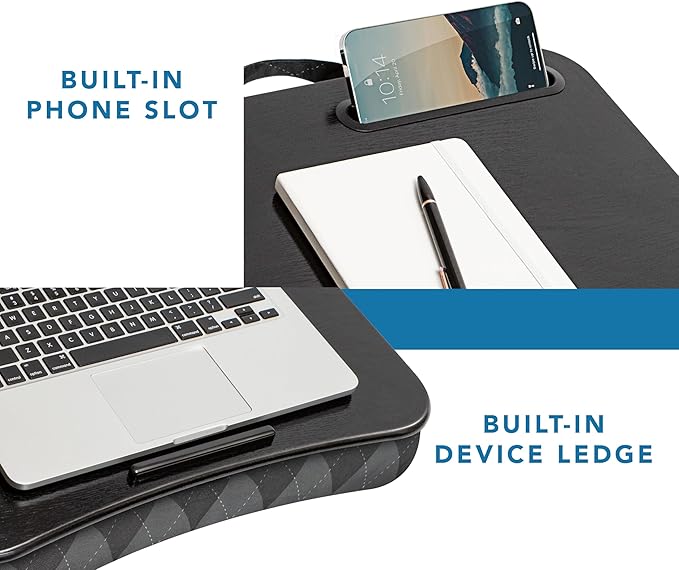 LAPGEAR Designer Lap Desk 2-Pack with Storage Basket, Phone Slot & Device Ledge – Gray Argyle – Fits Laptops up to 15.6" – Style No. 70438