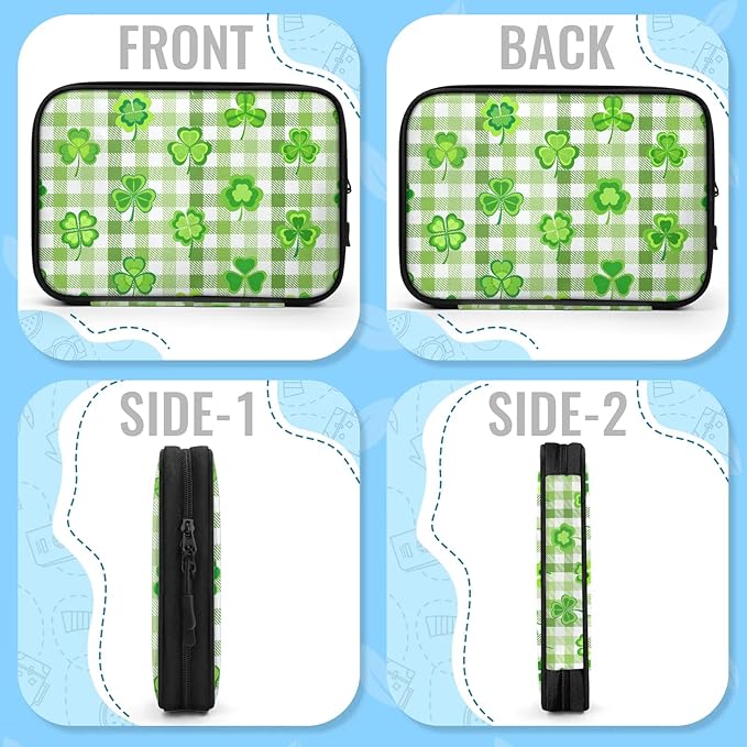 Clover Green Buffalo Plaid Electronics Travel Organizer Case, Tech Accessories Cable Storage Bag for Cords, Charger, Phone, Hard Drive