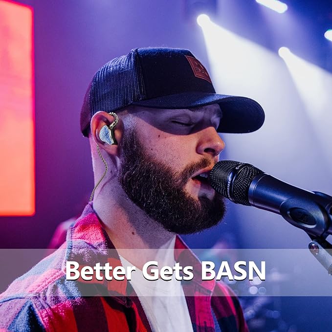 BASN Bmaster5 in Ear Monitors, 1DLC Diaphragm+4BA 5 Drivers IEM Earphones with Silver-Plated OFC Cable, Noise Isolation Wired Earbuds for Musicians (Baltic Blue)