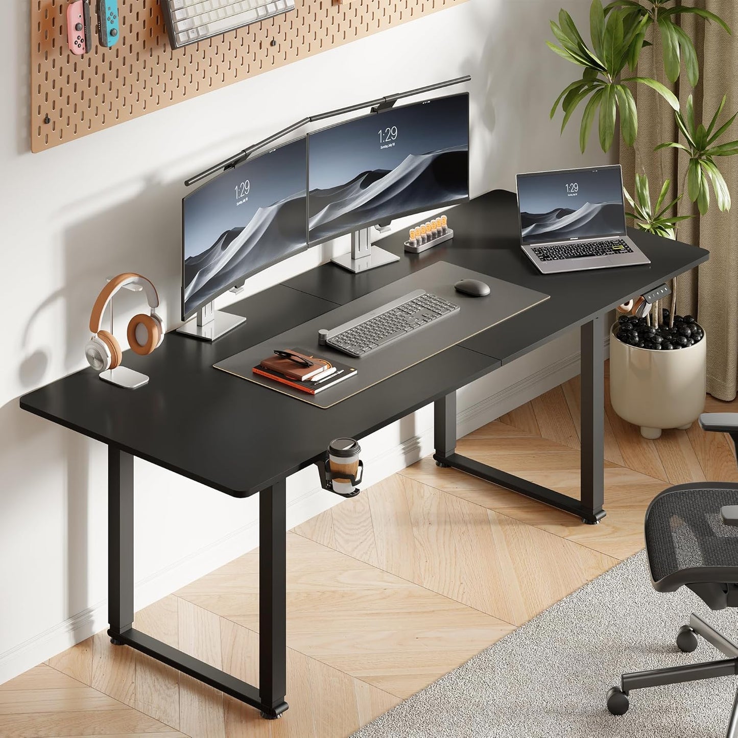 71x32 Inch Adjustable Standing Desk with 4 Legs, Stand-up Desk Features a Spacious Rectangular Top, Dual-Motor Lift, and Memory Presets (28-46Inch) for Home Offices or Computer Workstations, Black