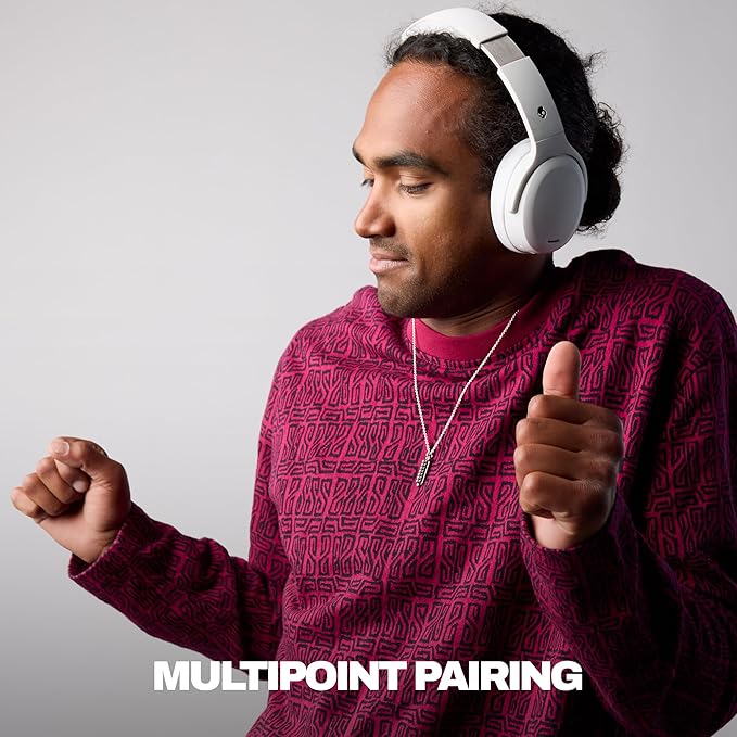 Skullcandy Crusher ANC 2 Wireless Over-Ear Bluetooth Headphones with Extra USB-C Charging Cable, Multi-Sensory Bass, Active Noise Cancelling, 60 Hours Battery, Microphone iPhone Android - Bone