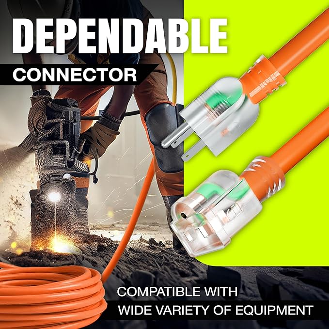 50ft Outdoor/Indoor Extension Cord 16/3 Gauge Heavy Duty 3 Prong SJTW, Waterproof, Flexible Cold-Resistant Long Power Cord,13A 125V 1625W, Orange by LifeSupplyUSA