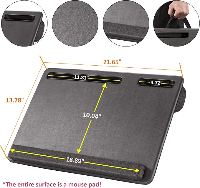 Large Lap Laptop Desk - Full PU Material Mouse Pad Gaming Tray - Portable LapDesk with Phone Holder & Wrist Rest for Notebook, MacBook, Tablet, Bed, Sofa(Gray, Fit Up 17.3-in Laptops)