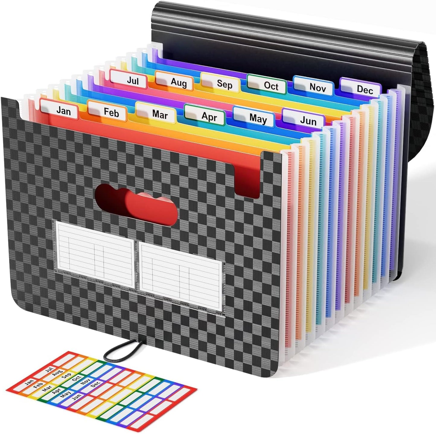 ABC life Accordian File Organizer 12 Pockets,Expanding File Folder/Portable A4 Letter Size Filling Box, Expandable Desktop Accordion Folder, Plastic Paper Document Coupon Organizer with Colored Labels
