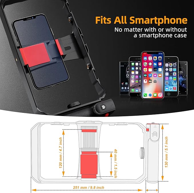 Zeadio Smartphone Camera Stabilizer Kit, Portable Handle Grip Handheld Video Rig with RGB Video Light and Microphone, Fits for All Camcorder, Camera, DSLR and All iPhone and Android Smartphones