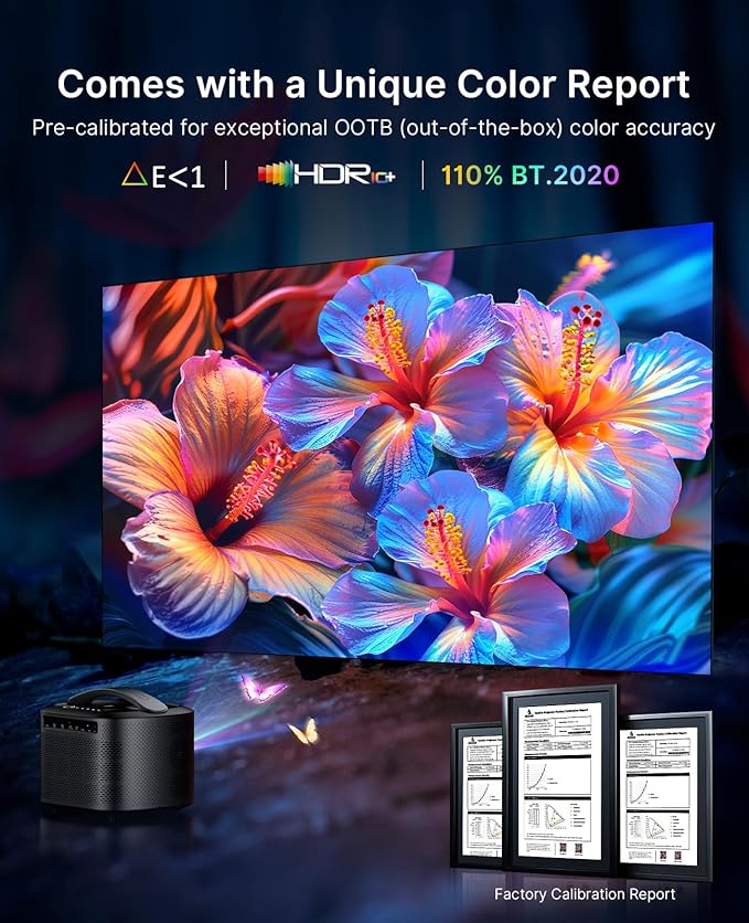 NexiGo TriVision Ultra, 4K Tri-LED-Laser Portable Projector, 2600 Lumens, No Laser Speckle, No Eye Strain, Dolby Vision, HDR10+, Backyard/Home Theater with 3D, 30W DTS Virtual:X, Fire TV Storage Slot