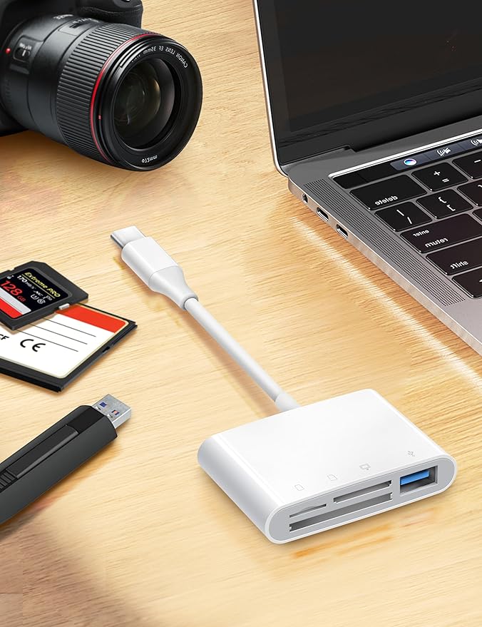 USB C SD Card Reader, ChiaoPio 4 in 1 USB-C to SD Memory Card Adapter with CompactFlash/CF/SD/MicroSD & USB 4 Port Compatible with iPhone 15 iPad Mac MacBook Pro/Air/Mini Laptop