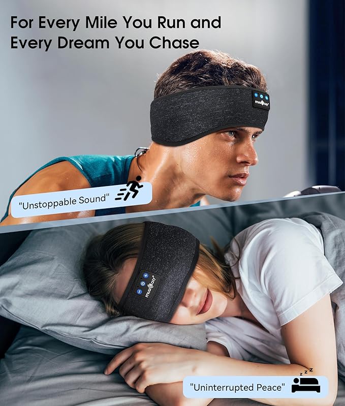MUSICOZY Sleep Headphones Bluetooth 5.4 Headband, Wireless Earphones Music Sleep Earbuds Sleeping Eye Mask with HD Stereo Speakers for Workout Running Travel Yoga, Ideal Gifts for Women Men