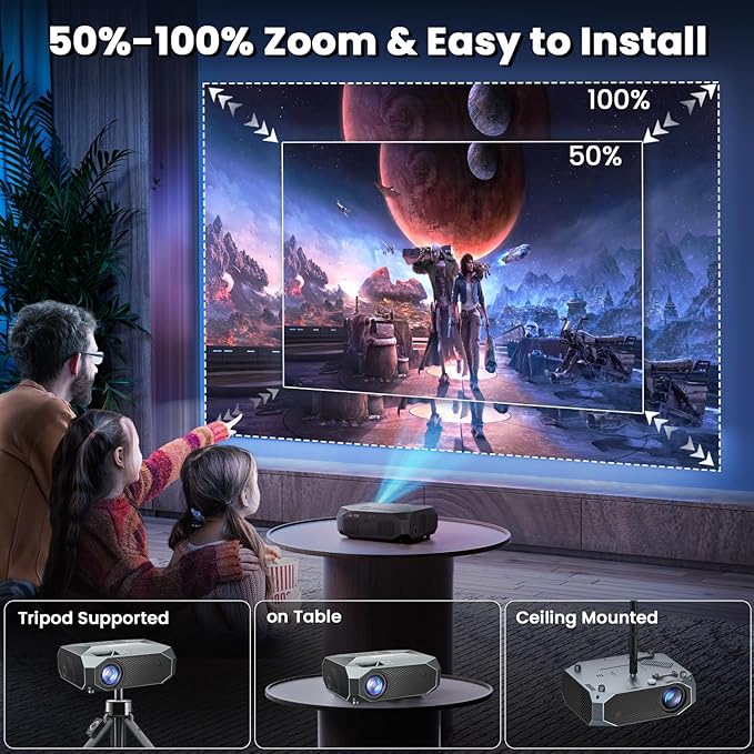 FUDONI Projector with WiFi and Bluetooth, Native 1080P Outdoor Movie Projectors 4k Supported, Highlight Portable Home Theater Projector Max 300", Indoor&Outdoor Use