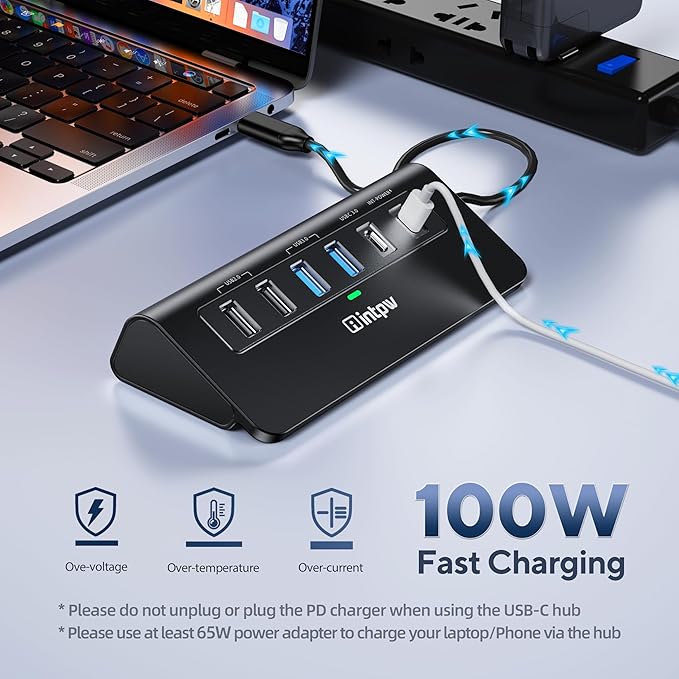 USB C Hub, intpw 9-in-1 USB Multiport Adapter with 4K HDMI, PD 100W, USB-C and 2 USB A 3.0 5Gbps, 2 USB A 2.0, SD/TF Slots for MacBook Pro/Air, iPad Pro, iPhone 15/16 Series
