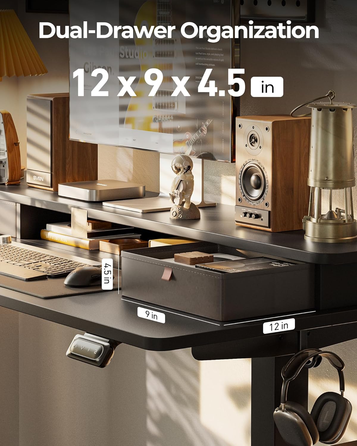 FEZIBO 60 x 24 Inch Height Adjustable Electric Standing Desk with Double Drawer, Computer Desk, Home Office Stand Up Table with 4 Height-Adjustable Feets & 2 Hooks, Black