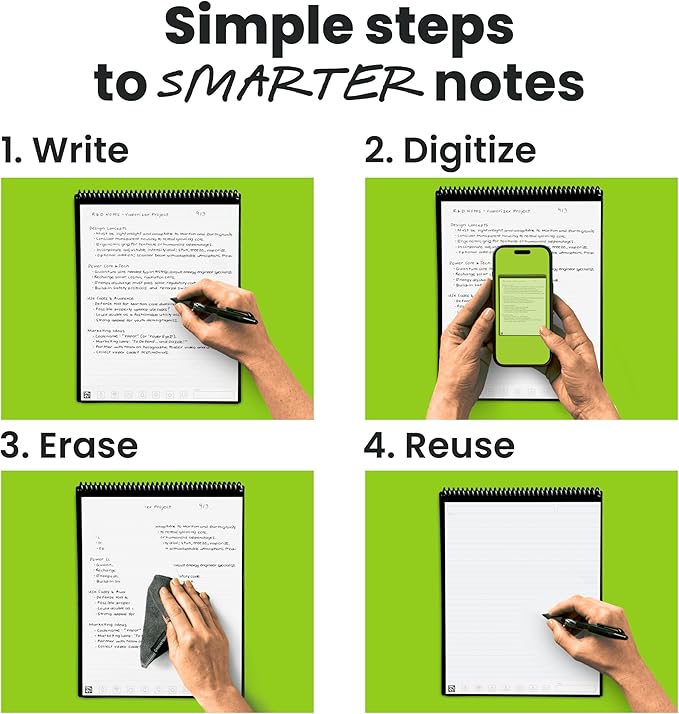 Rocketbook Flip Reusable Smart Notepad, Top Bound Spiral Notebook Lined and Dotted Pages Letter Size 8.5x11, Premium, Black (Pack of 1)