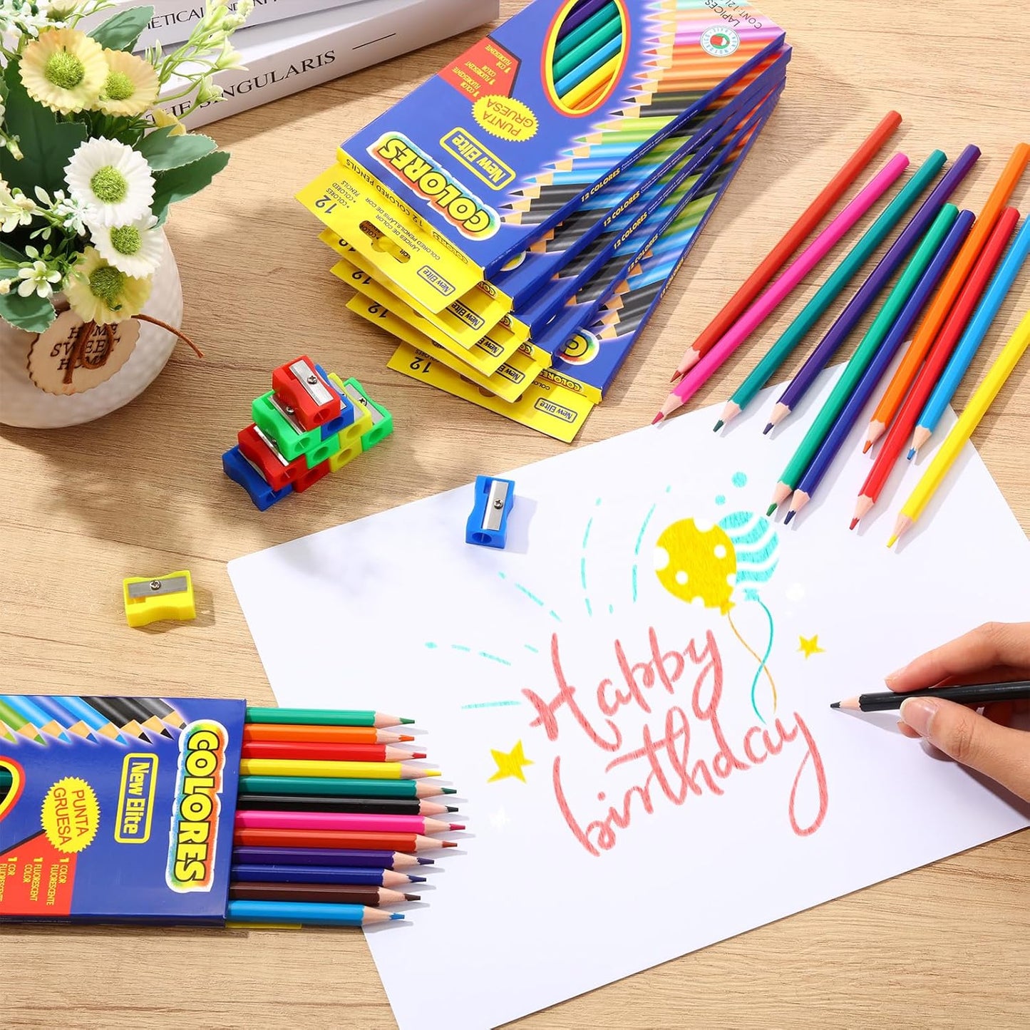 600 Count Colored Pencils Bulk, 12 Assorted Colors, 50 Packs Pre-sharpened Colored Pencils Back to School Supplies Aesthetic Kit for Kindergarten Preschool, with 24 Pcs Sharpeners