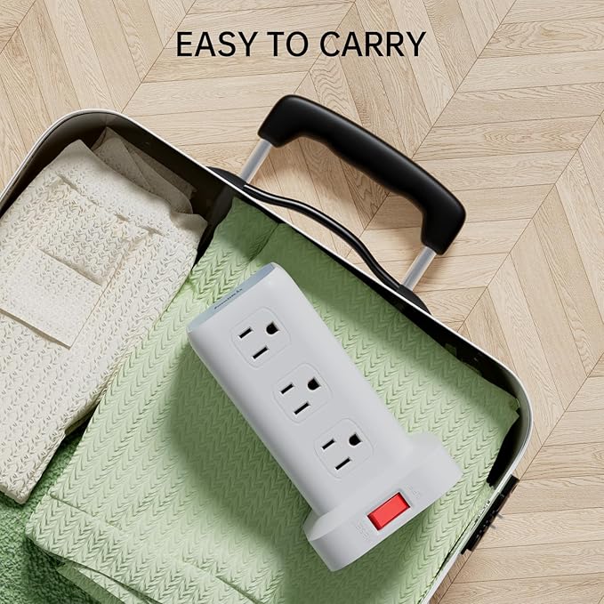 PD 20W USB C Surge Protector, Mini Power Strip Tower Travel 12 AC 4 USB Power Strip with USB Ports 6.5FT Overload Protection for Home Office