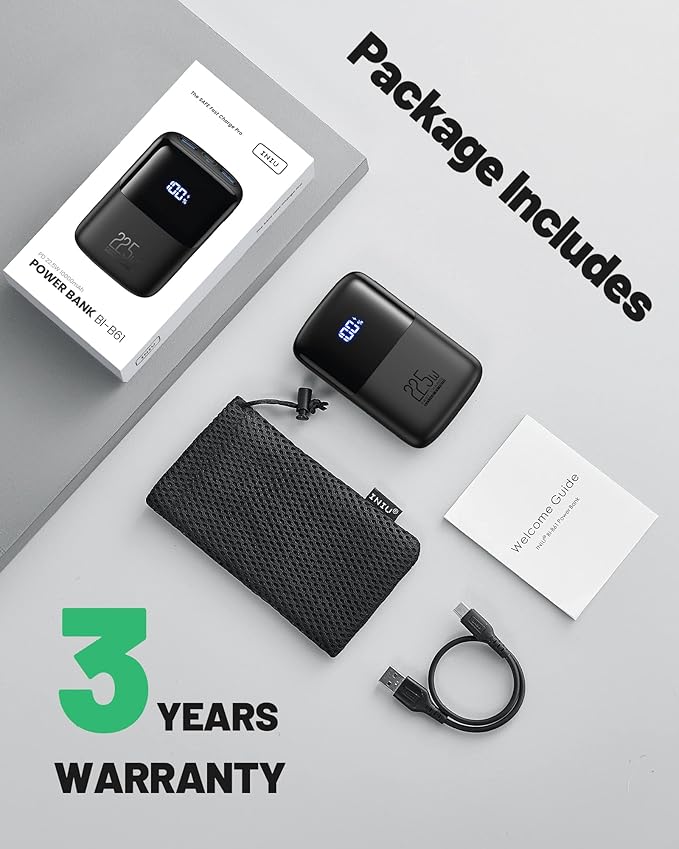 INIU Portable Charger, Smallest 22.5W 10000mAh Power Bank, USB C in/Output Fast Charging 3-Output Mini Battery Pack Charger with Phone Holder for iPhone 17 16 15 14 Air Samsung S23 Google iPad Tablet