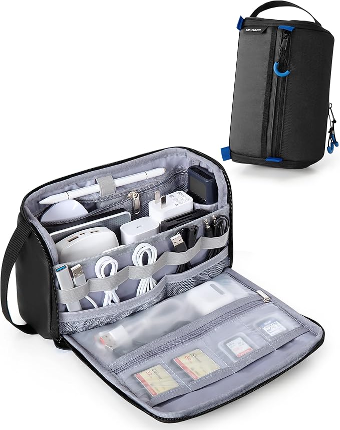 Electronics Organizer Travel Case, Water Resistant Tech Bag Charger Pouch for Cord, Cable, Cards, Phone, Airpods, Black