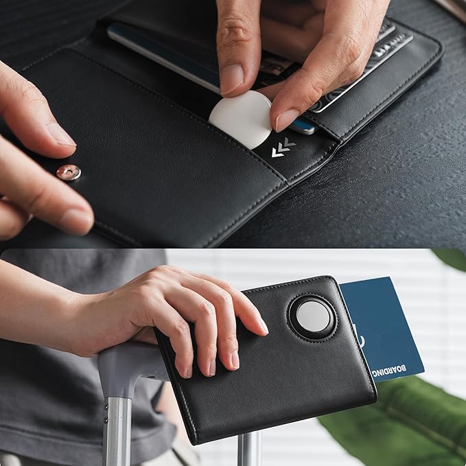 VULKIT Passport Holder with Airtag Slot, Premium Nappa Leather, RFID Blocking Airtag Passport Wallet