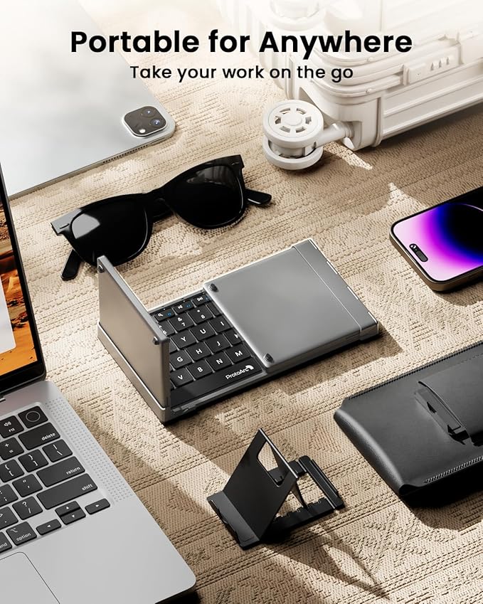 ProtoArc Foldable Keyboard with Touchpad, XK01 TP Folding Portable Keyboard, Full Size Keys, Large Trackpad Bluetooth Travel Keyboards for Laptop PC Tablet - Black Gray