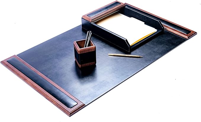 Dacasso Walnut and Leather Desk Set, 3-Piece