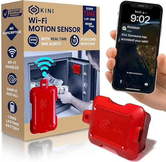 Kinisafe Alert, Wi-Fi Motion Sensor, Real-time SMS, Email, Push Alerts, IFTTT, Gun Safes, Cabinets, Home, Office, Easy Install, No Subscription, Long Lasting Rechargeable Battery