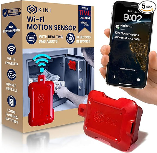 Kinisafe Alert, Wi-Fi Motion Sensor, Real-time SMS, Email, Push Alerts, IFTTT, Gun Safes, Cabinets, Home, Office, Easy Install, No Subscription, Long Lasting Rechargeable Battery