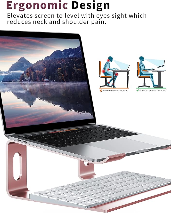 ALASHI Laptop Stand for Desk, Aluminum Computer Riser, Ergonomic Notebook Holder, Detachable Metal Laptops Elevator, PC Cooling Mount Support 10 to 15.6 Inches Notebook, Pink