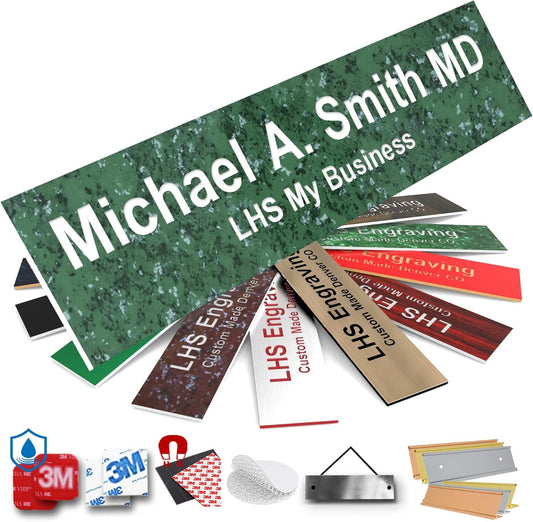 Engraved Name Plates for Door Sign Personalized Green Marble Plastic Plaque with White Letters - Made in USA 2x6 S4