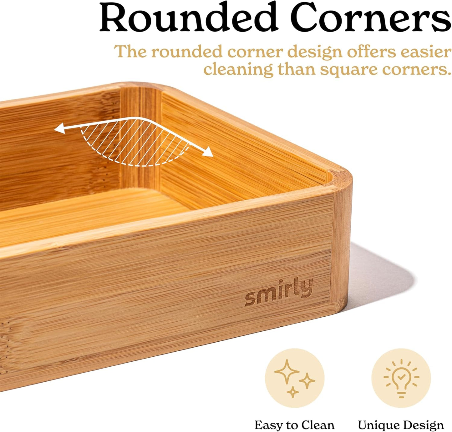 SMIRLY 5-Piece Bamboo Kitchen Drawer Organizer Set for Large and Small Utensils, Multi-use Storage Box - Bathroom, Nightstand, Jewelry, Cutlery, Knife, Spice, Towel, Junk Drawer Tray