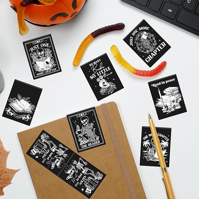 Skeleton Coffin Magnetic Bookmark - 8 Pcs Gothic Skeleton Magnetic Bookmarks Skull Horror Book Mark Magnets Page Marker Clip Gift for Book Lovers Students Teacher School Reading Book Marks