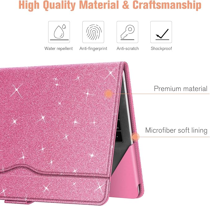Fintie Sleeve Case Cover for MacBook Air 13.6 A3240 A3113 A2681 M4 M3 M2, Air 13 A2337 (M1) / A2179 / A1932, MacBook Pro 13 A2338 (M2 M1) / A2251 / A2289 / A2159 / A1989 / A1706 / A1708, GlitterPink