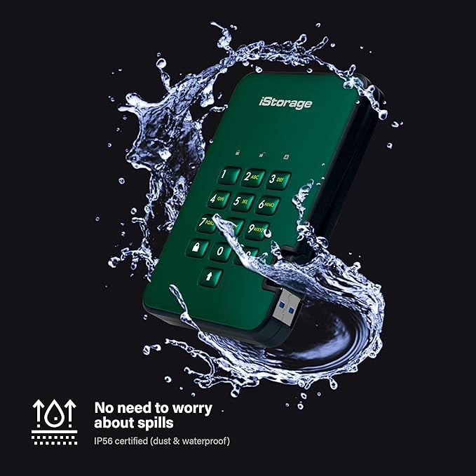 iStorage diskAshur2 SSD 128GB Green | Secure portable solid state drive | Password protected | Dust & water resistant | Hardware Encryption