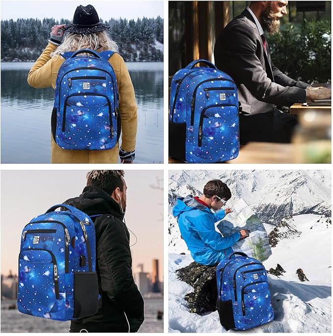 Laptop Backpack,Business Travel Anti Theft Slim Durable Laptops Backpack with USB Charging Port,Water Resistant College Computer Bag for Women & Men Fits 15.6 Inch Laptop and Notebook-Dreamy Blue