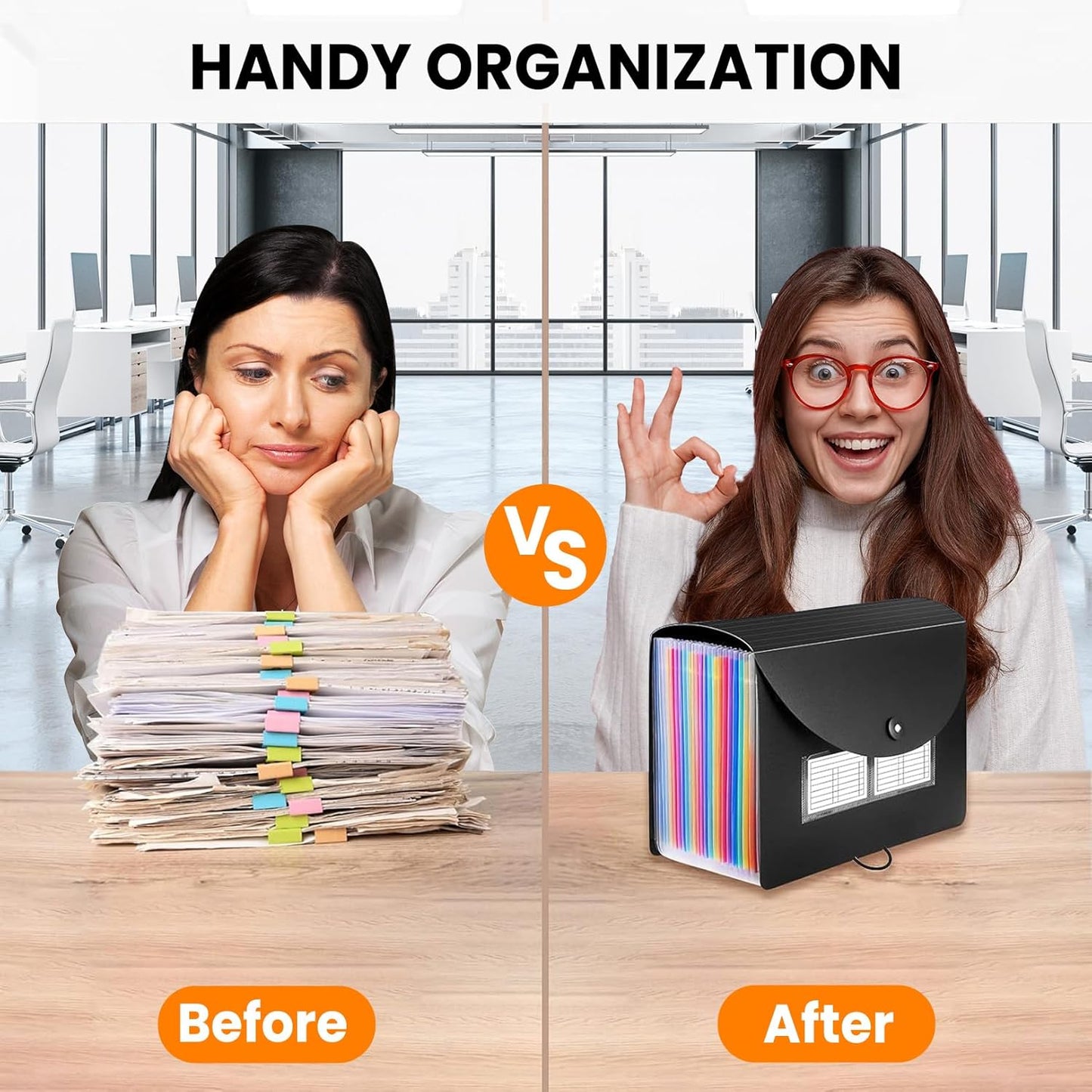 Sooez 24 Pockets Expanding File Folder with Blank Labels, According File Organizer with Expandable Cover, Desktop Accordion Folders Letter A4 Paper Document Storage Organizer, Blue