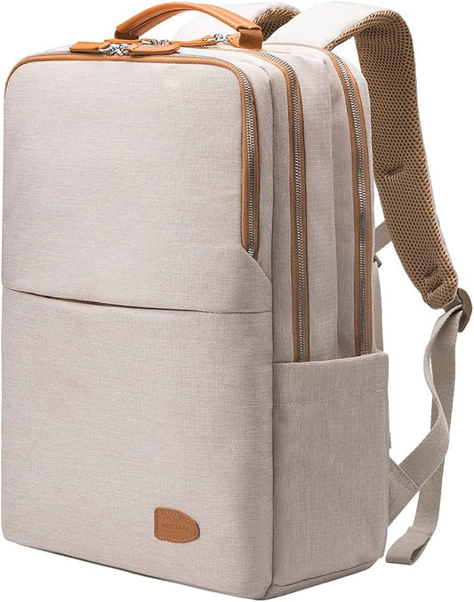 NOBLEMAN Best Laptop Backpack for Women, Professional Adult Office Commuter Womens Computer Backpack, Luxury Lightweight Carry on Travel Personal Item Bag For Airlines Fits 16 Laptop (Beige Plus)