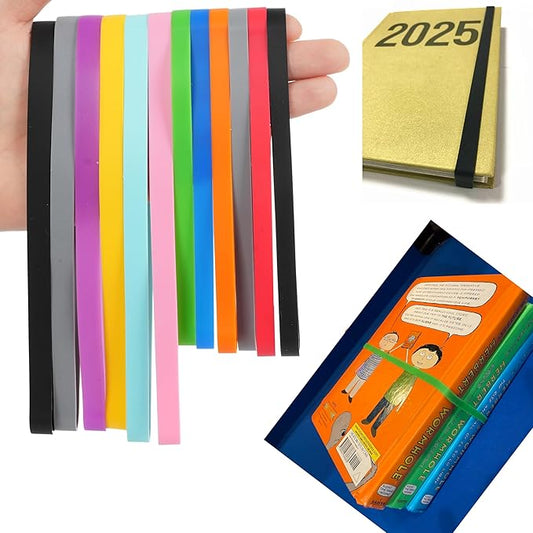 Rubber Bands Silicone 8 inch and 6.3 inch 12 Pcs Mixed size Large Elastic Bands for Notebook Books Cooking Wrapping Cooking Boxes Wraps Office Supplies