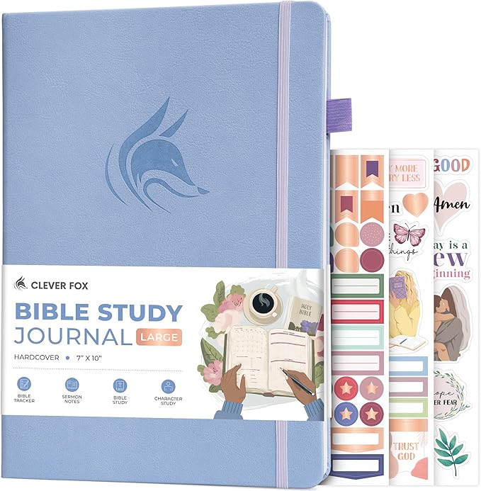 Clever Fox Bible Study Journal Large – Church Notes Notebook – Note Taking & Journaling Kit – Faith Based Religious Accessories, 7x10” (Periwinkle)